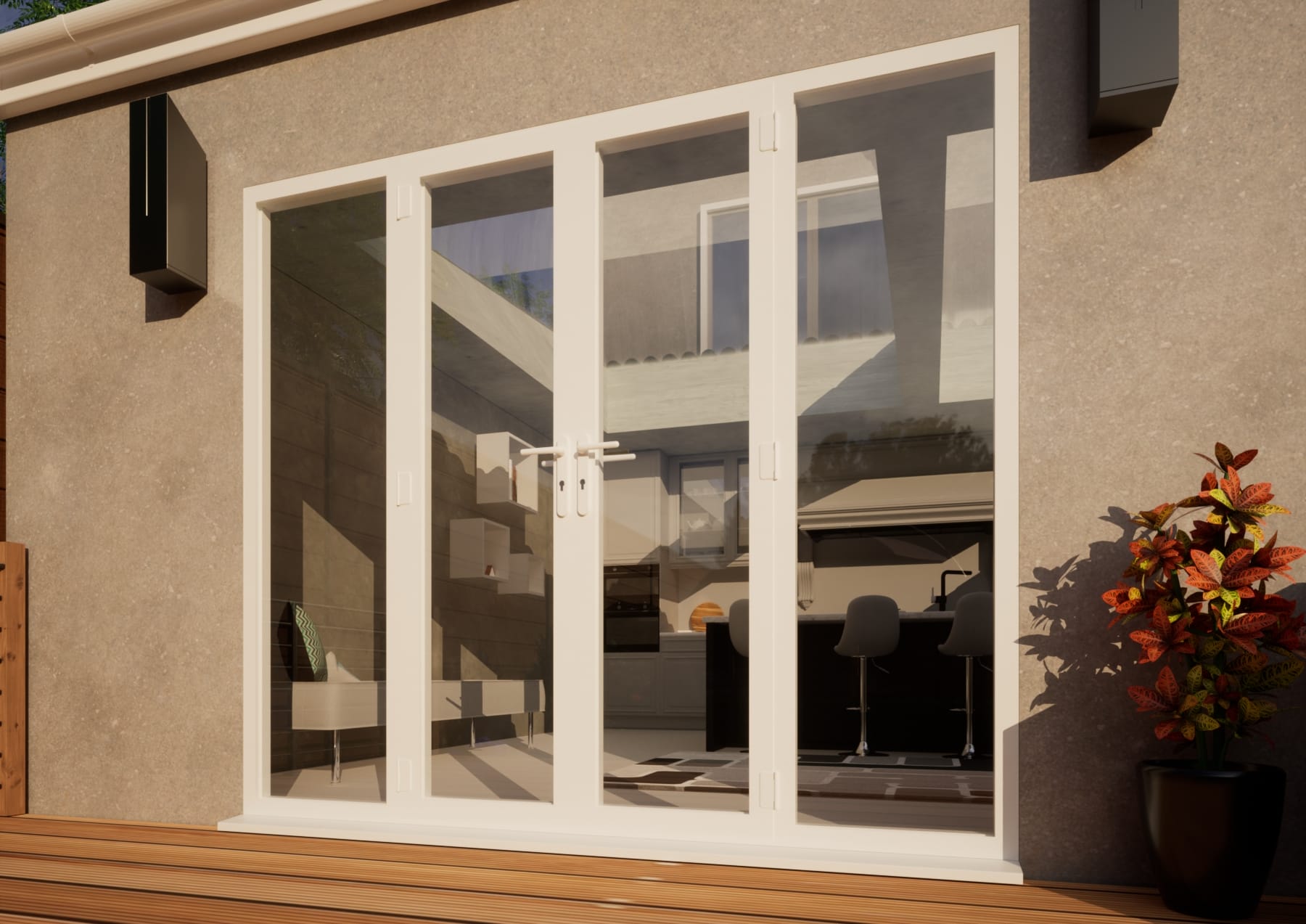 Aluminium French Door - 1200mm White Open Out - 2x 600mm Sidescreens
