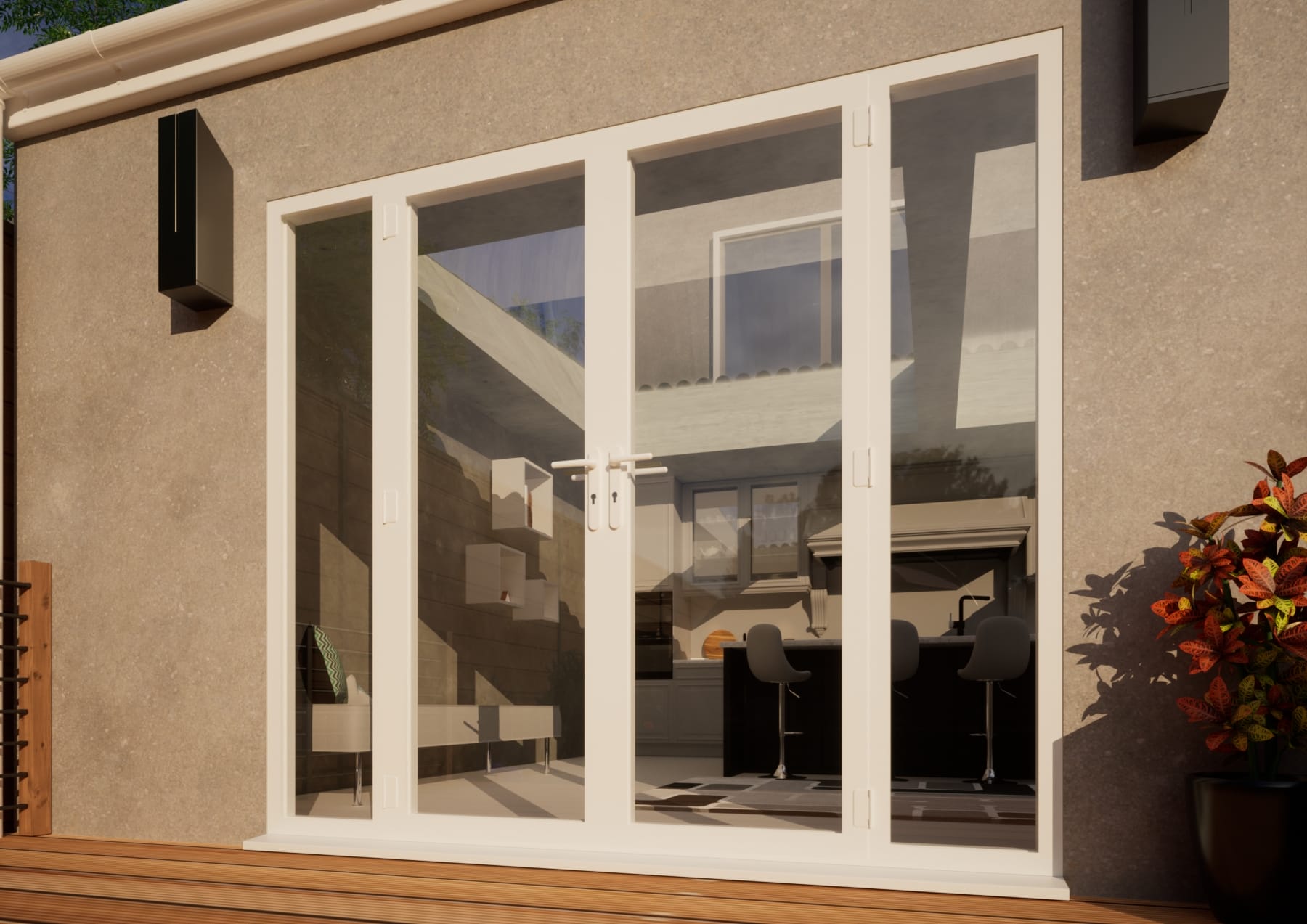 Aluminium French Door Part Q Compliant - 1500mm White Open Out - 2x 450mm Sidescreens