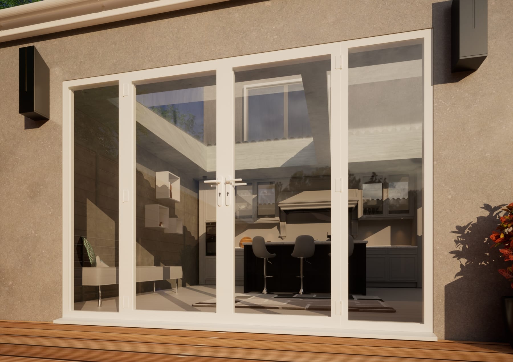 Aluminium French Door - 1800mm White Open Out - 2x 600mm Sidescreens