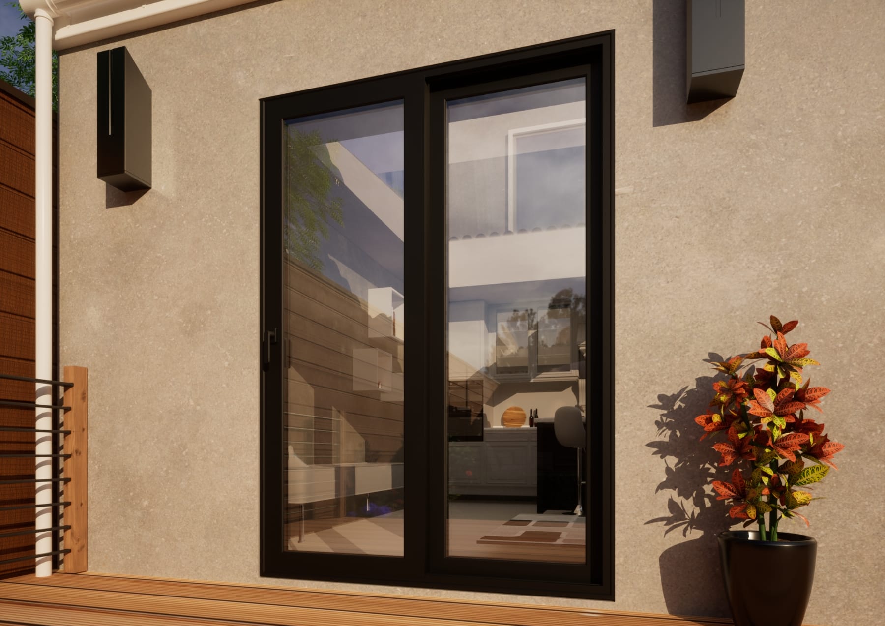 Aluminium Sliding Door - 1500mm Black - Left Hand Slide andamp; Right Hand Fixed