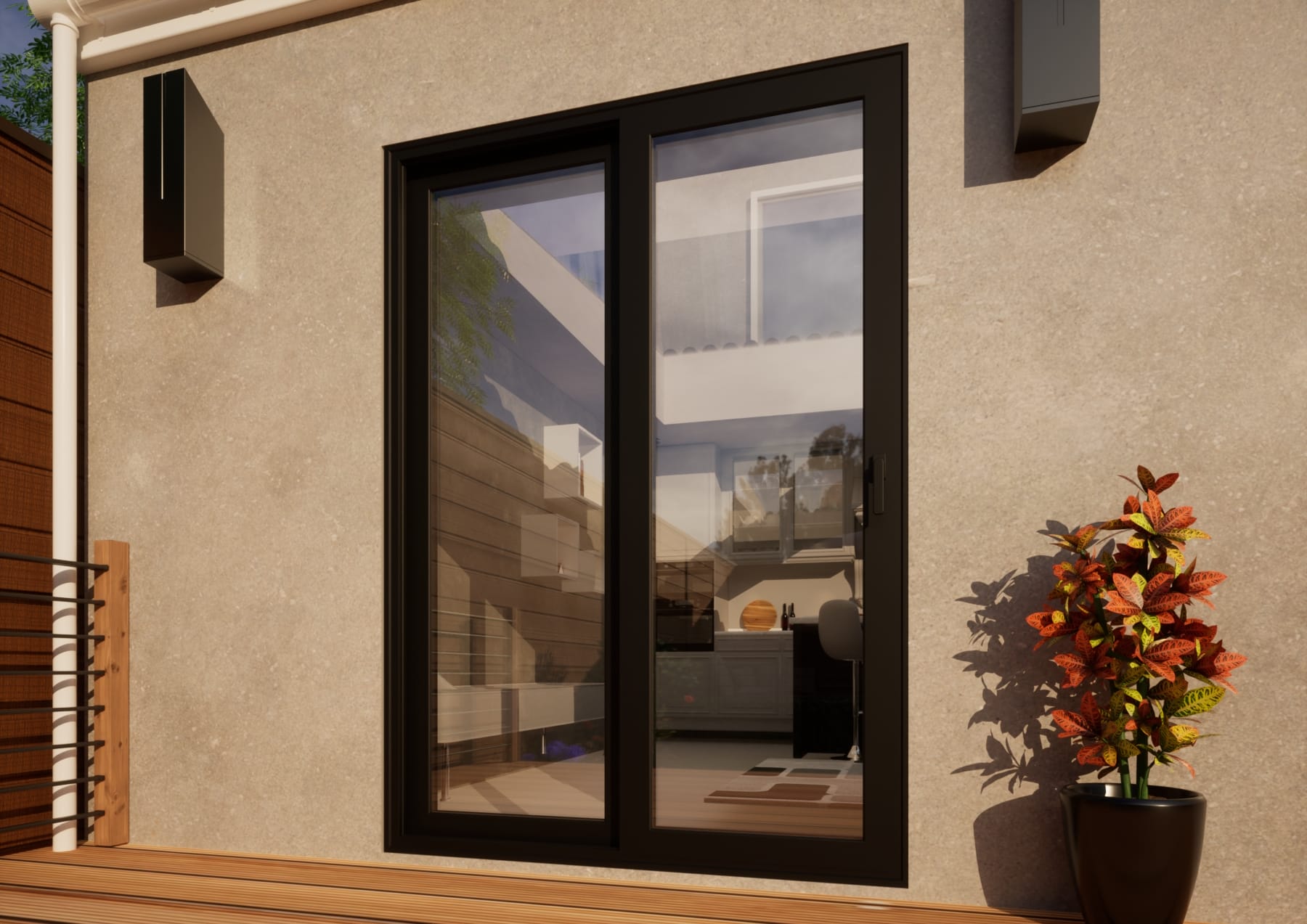 Aluminium Sliding Door - 1500mm Black - Right Hand Slide andamp; Left Hand Fixed