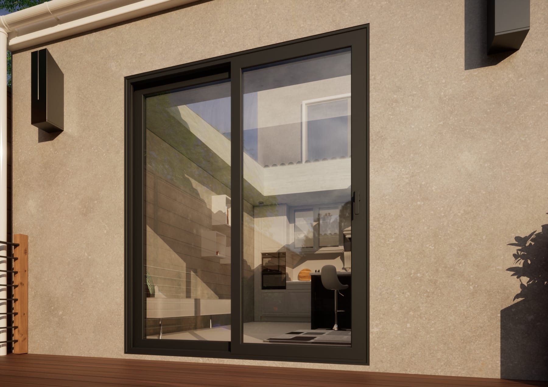 Aluminium Sliding Door Part Q Compliant - 1800mm Grey - Right Hand Slide andamp; Left Hand Fixed