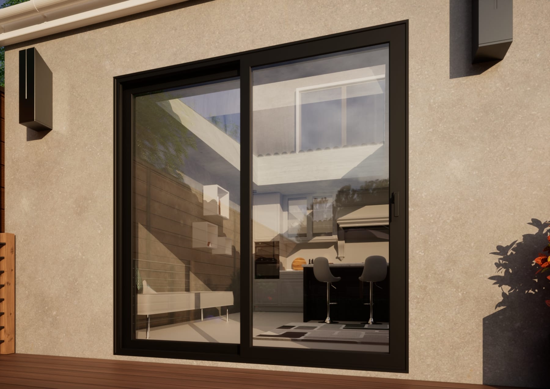 Aluminium Sliding Door - 2100mm Black - Right Hand Slide andamp; Left Hand Fixed