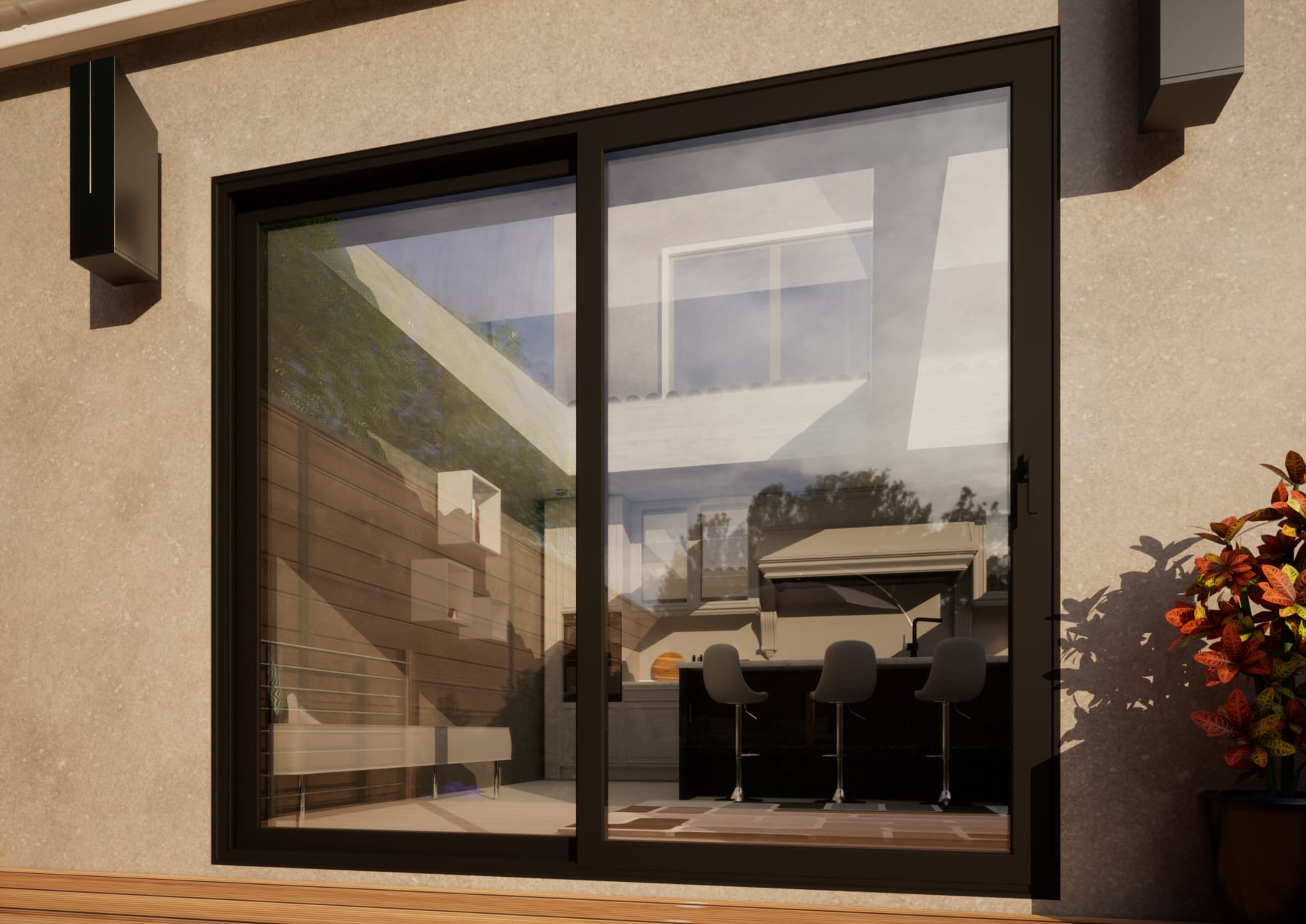 Aluminium Sliding Door - 2400mm Black - Right Hand Slide andamp; Left Hand Fixed