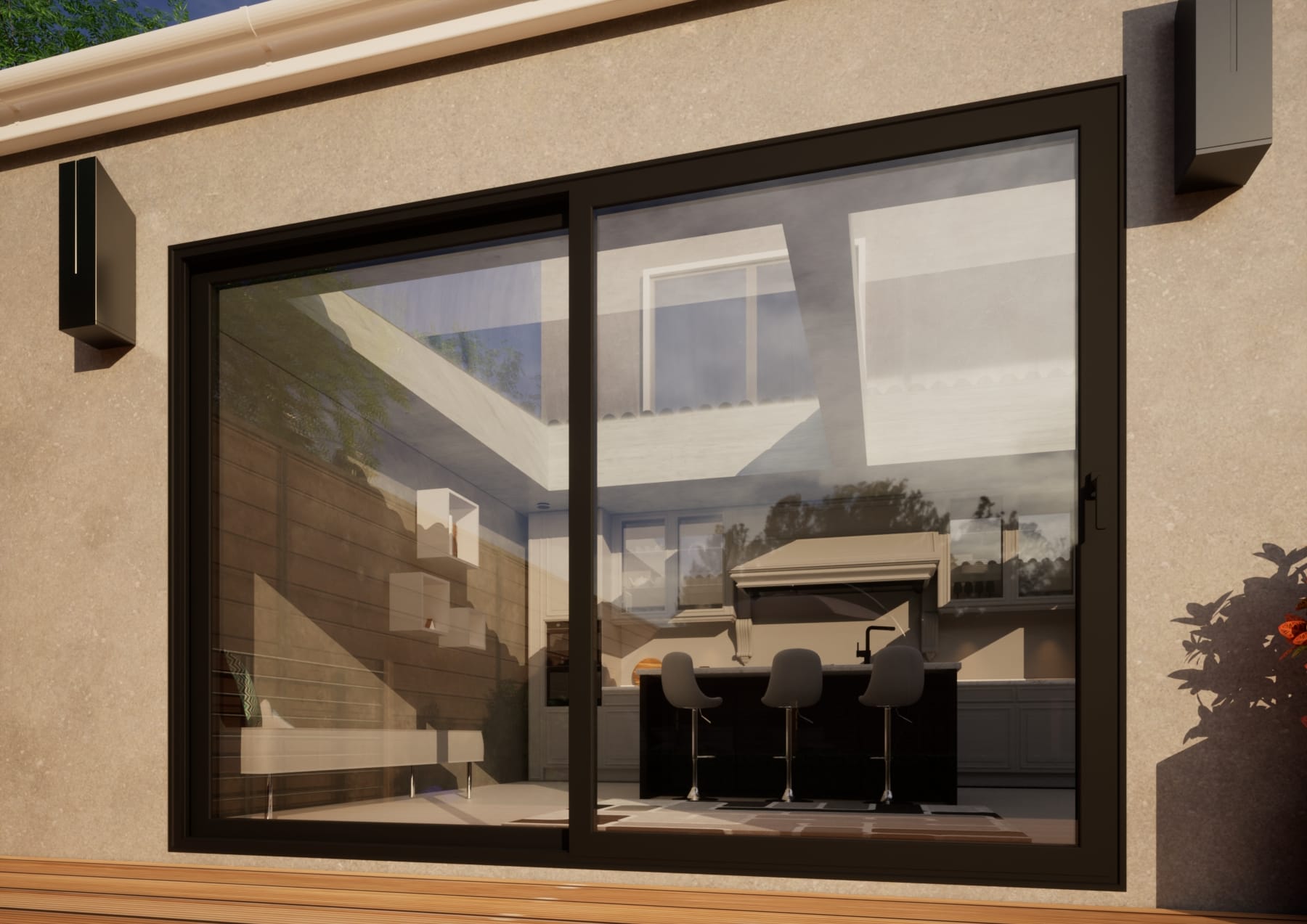 Aluminium Sliding Door - 3000mm Black - Right Hand Slide andamp; Left Hand Fixed