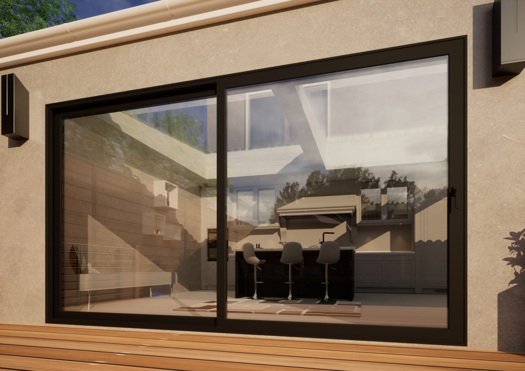 Aluminium Sliding Door Part Q Compliant - 3600mm Black - Right Hand Slide andamp; Left Hand Fixed