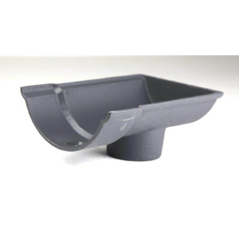 Cast Iron Beaded Half Round Gutter Stopend Outlet - 125mm for 65mm Downpipe Primed