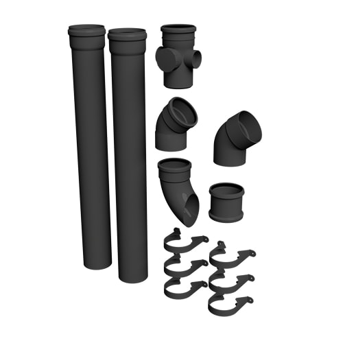 FloPlast 110mm Industrial/Xtraflo Downpipe Kit - Swan Neck w Access Pipe - Black