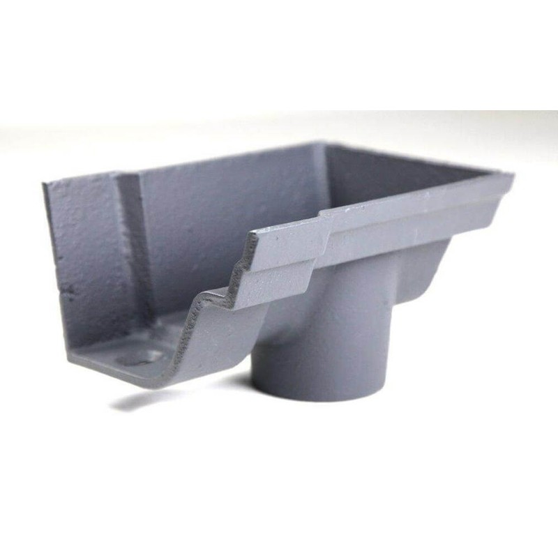 Cast Iron Notts Ogee Gutter Right Hand Stopend Outlet - 115mm for 65mm Downpipe Primed