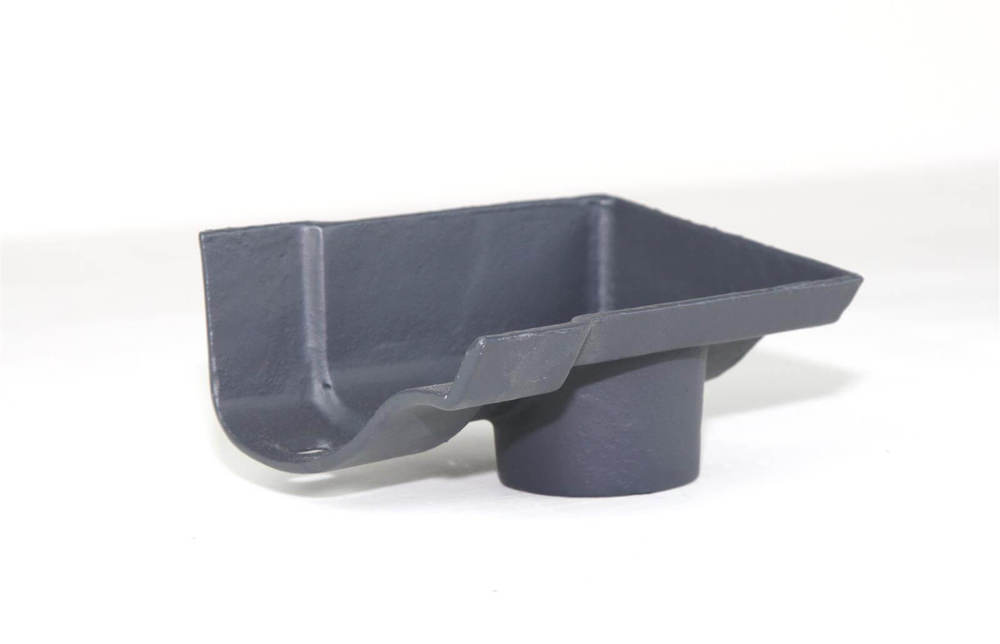 Cast Iron Ogee Gutter Right Hand Stopend Outlet - 115mm for 65mm Downpipe Primed