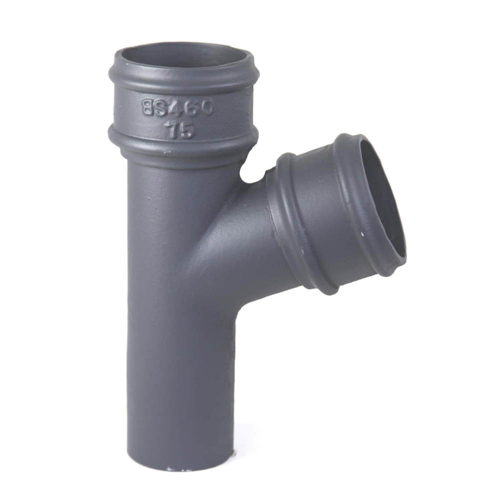 Cast Iron Round Downpipe Branch - 112.5 Degree x 75mm Primed