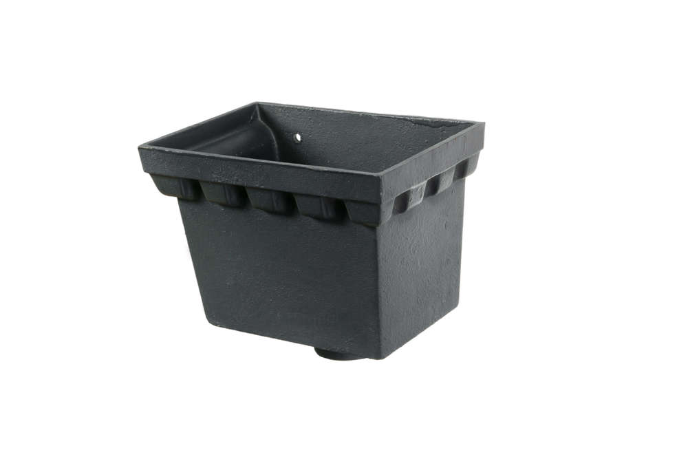 Cast Iron Rectangular Standard Hopper Head Castellated Outlet - 255mm for 75mm Downpipe Grey Primer