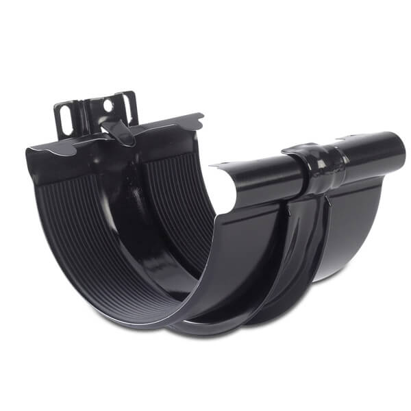 Galeco Black Steel Gutter Union With Bracket - 135Mm