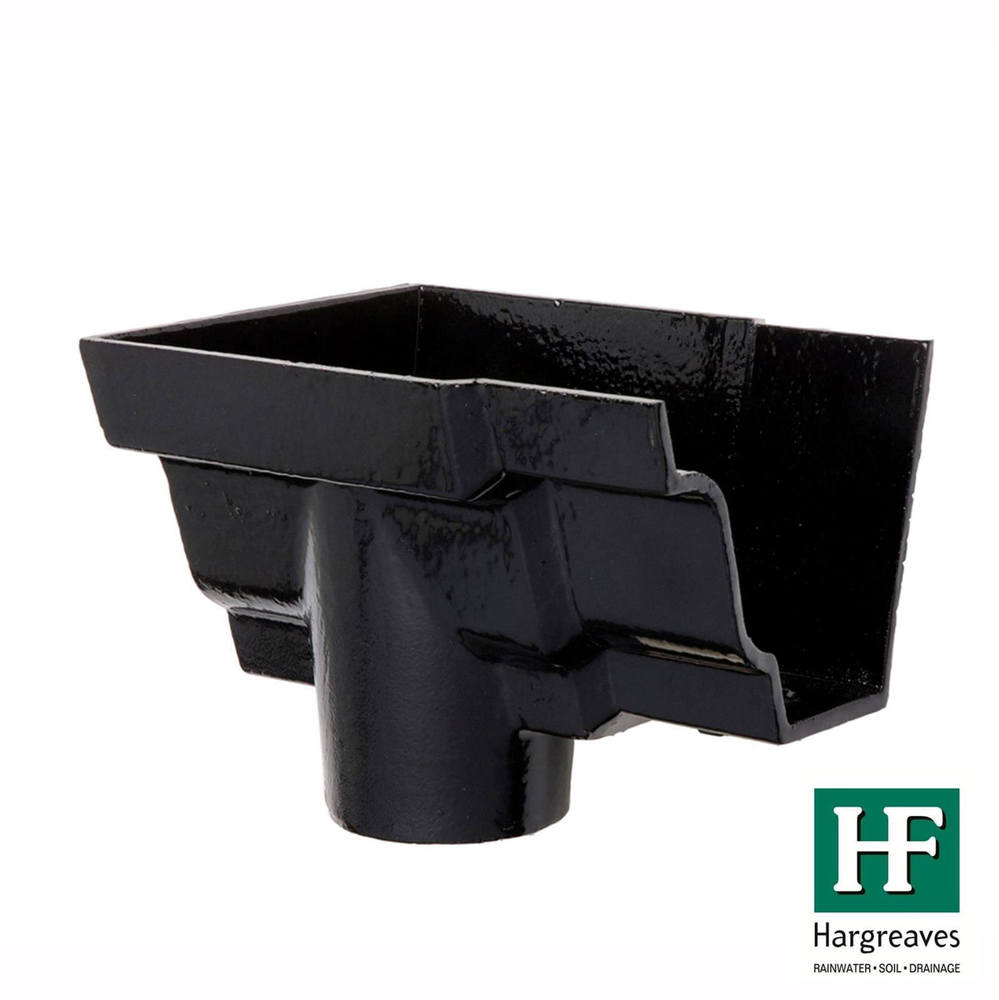 Cast Iron Moulded Ogee Gutter Left Hand Stopend Outlet - 125mm for 100mm Downpipe Black