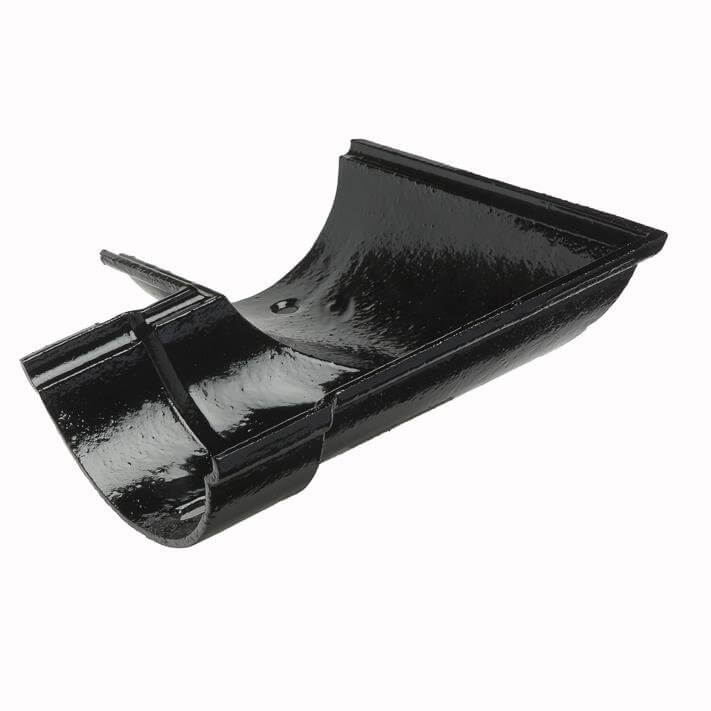Cast Iron Beaded Half Round Gutter Left Hand Angle - 90 Degree x 115mm Black