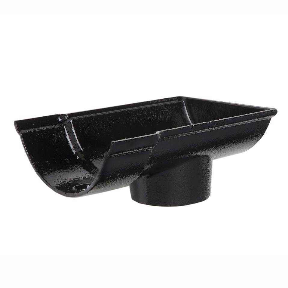 Cast Iron Beaded Half Round Gutter Stopend Outlet - 115mm for 65mm Downpipe Black