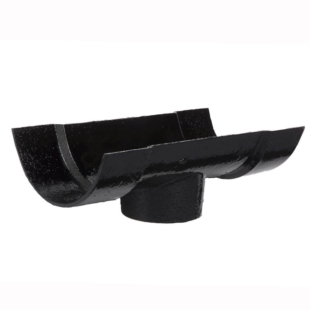 Cast Iron Half Round Gutter Running Outlet - 125mm for 75mm Downpipe Black