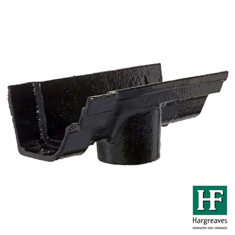 Cast Iron Notts Ogee Gutter Running Outlet - 115mm for 65mm Downpipe Black