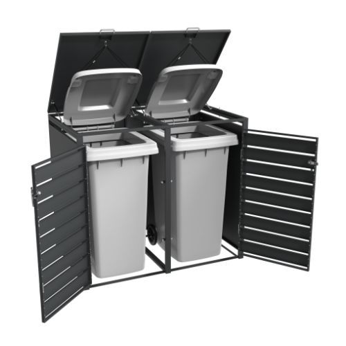 Ecoscape Double Bin Store with Lid - 1320mm x 800mm x 1160mm Charcoal & Woodgrain