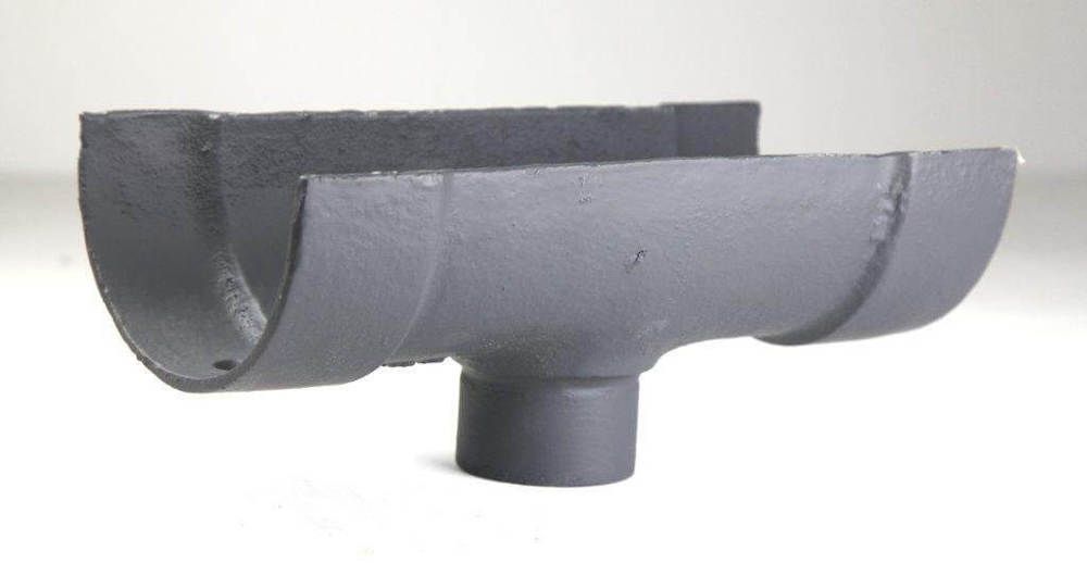 Cast Iron Deep Half Round Gutter Running Outlet - 125mm for 65mm Downpipe Primed
