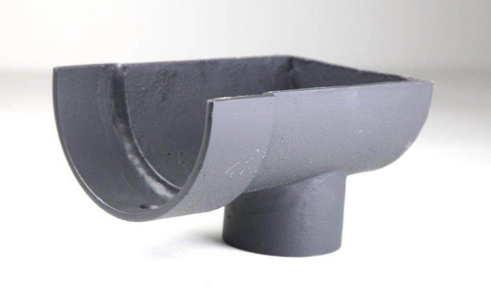 Cast Iron Deep Half Round Gutter Stopend Outlet - 125mm for 65mm Downpipe Primed