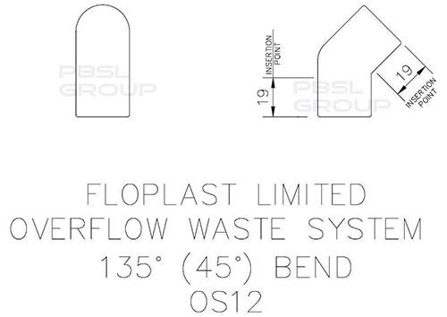FloPlast Overflow Bend - 135 Degree x 21.5mm White