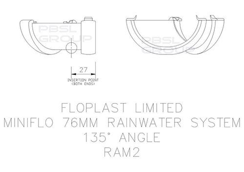 FloPlast Mini Gutter Angle - 135 Degree x 76mm Black