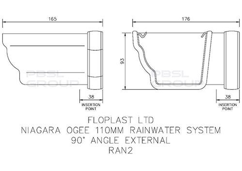FloPlast Ogee Gutter External Angle - 90 Degree x 110mm x 80mm White