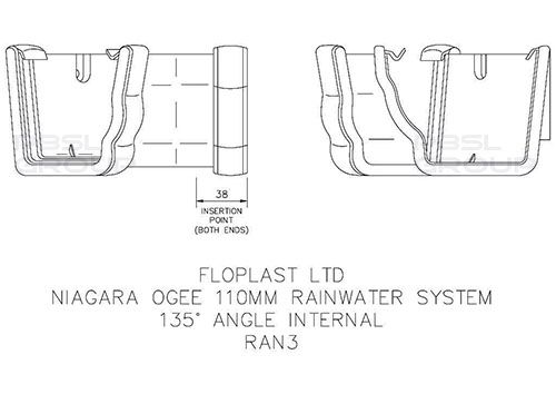 FloPlast Ogee Gutter Internal Angle - 135 Degree x 110mm x 80mm White