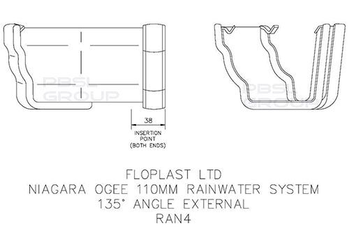 FloPlast Ogee Gutter External Angle - 135 Degree x 110mm x 80mm Anthracite Grey