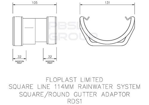 PVC Square to PVC Half Round Gutter Adaptor - Brown