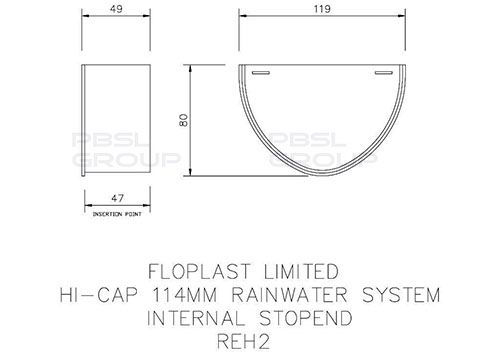 Deepflow/ Hi-Cap Gutter Internal Stopend - 115mm x 75mm Grey