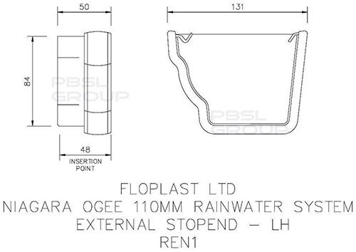 FloPlast Ogee Gutter External Stopend Left Hand - 110mm x 80mm Anthracite Grey