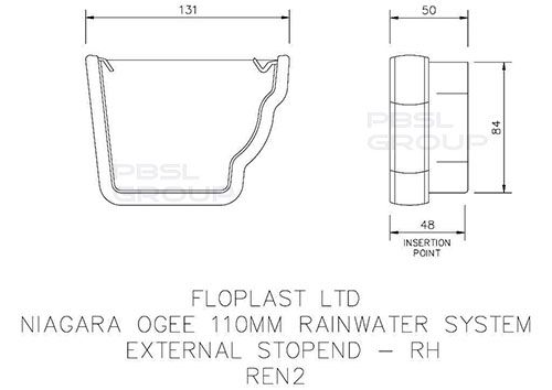 FloPlast Ogee Gutter External Stopend Right Hand - 110mm x 80mm White