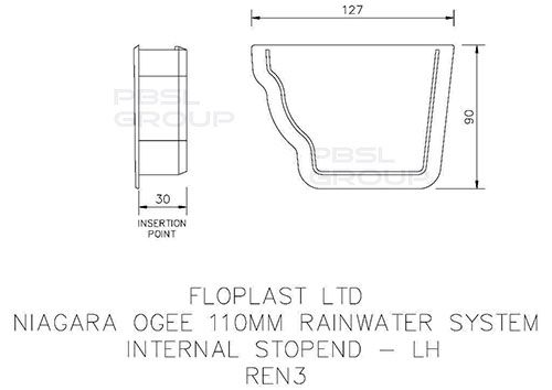 FloPlast Ogee Gutter Internal Stopend Left Hand - 110mm x 80mm White