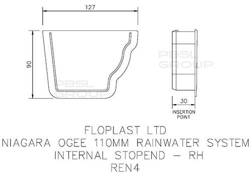 FloPlast Ogee Gutter Internal Stopend Right Hand - 110mm x 80mm Brown