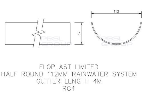 FloPlast Half Round Gutter - 112mm x 4mtr Black