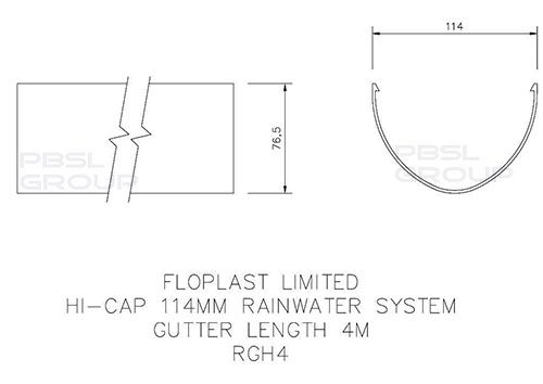 FloPlast Deepflow/ Hi-Cap Gutter - 115mm x 75mm x 4mtr Grey
