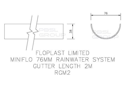 FloPlast Mini Gutter - 76mm x 2mtr Black