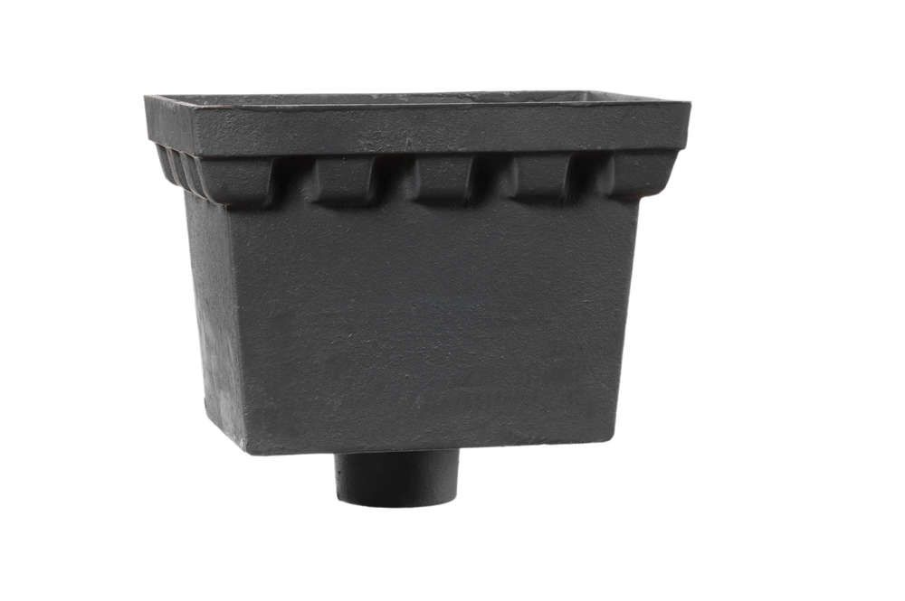 Cast Iron Rectangular Standard Hopper Head Castellated Outlet - 255mm for 65mm Downpipe Grey Primed