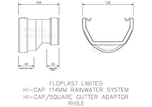 FloPlast Deepflow/ Hi-Cap to Square Gutter Adaptor - White