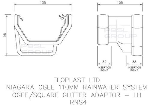 FloPlast Square to Ogee Left Hand Gutter Adaptor - Black