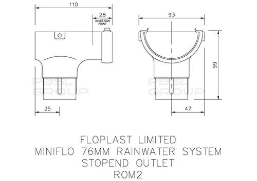 FloPlast Mini Gutter Stopend Outlet - 76mm Black