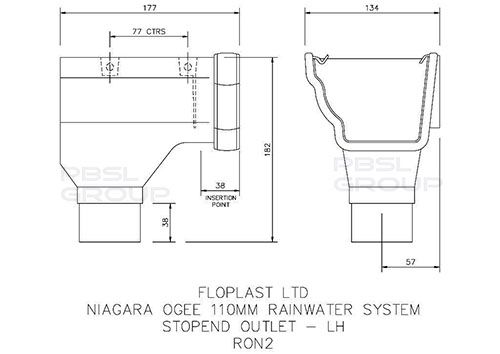 FloPlast Ogee Gutter Stopend Outlet Left Hand - 110mm x 80mm Black