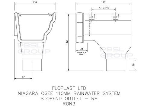 FloPlast Ogee Gutter Stopend Outlet Right Hand - 110mm x 80mm Black