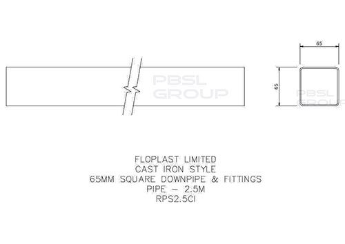 FloPlast Square Downpipe - 65mm x 2.5mtr Black