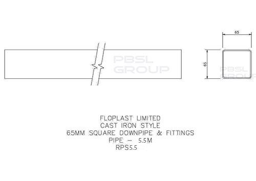 FloPlast Square Downpipe - 65mm x 5.5mtr Black