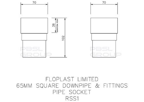 Square Downpipe Socket - 65mm Brown