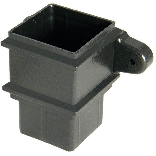 Square Downpipe Socket with Fixing Lugs - 65mm Cast Iron Effect