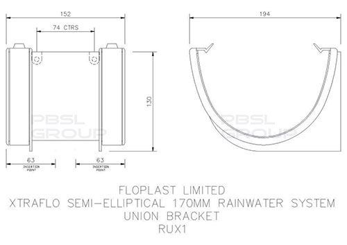 FloPlast Industrial/ Xtraflo Gutter Union Bracket - 170mm Black